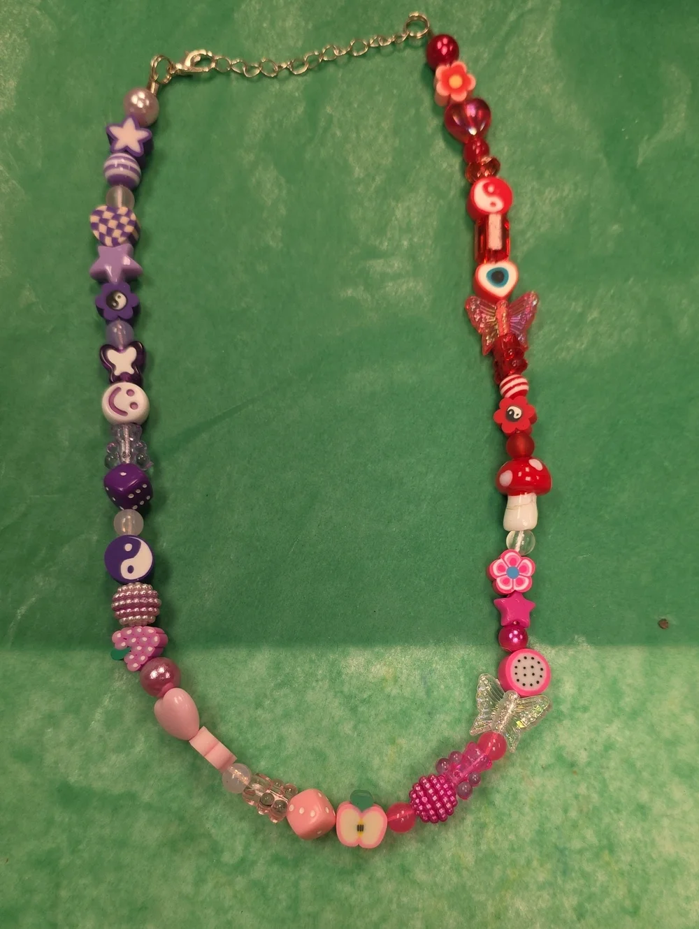 Handmade Pink, Purple & Red Beaded Kids Necklace